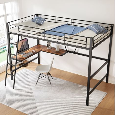 lit adulte bureau metal 90x200 noir avec echelle etagere OKMYHOME (1/5)