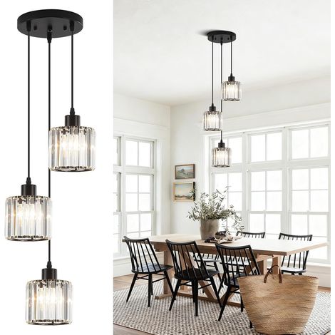 Suspension Luminaire Et Chandelier Cristal - Lustre Salle à Manger, Lustre Cuisine Moderne En Cristal Noir Pour Salle De Bain Et EntréE, Culot E27 (Sans Ampoules) (1/5)