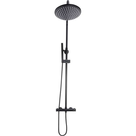 Core Matt Black Thermostatic Round Rigid Riser Shower Valve Two Heads (1/7)