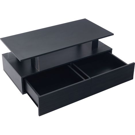 Mesa de centro LED negra de acrílico con 2 cajones y hueco abierto 100 x 50 x 42,5 cm MODENUIT (1/5)