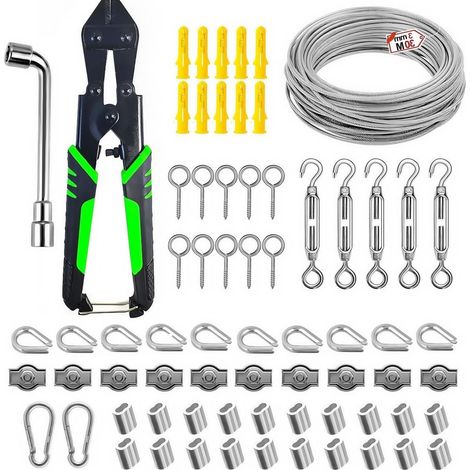 30 Mètres Câbles Inox en Acier 3mm Gainé, Cable Plante Grimpante Exterieur, Comprend un Jeu de Tendeurs de Câble (1/5)