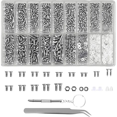 Brillenschrauben-Set, 1000 Stück Uhrmacher-Schrauben-Reparaturset mit 4-in-1-Schraubendreher und Mini-Pinzette (1/5)