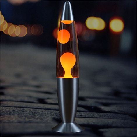 Longziming - Lampe à lave - Éclairage d'ambiance à effet liquide et lumière orange - Design Art déco rétro avec finition aluminium brillant - 1 - Pour salon ou chambre - Noir (1/5)
