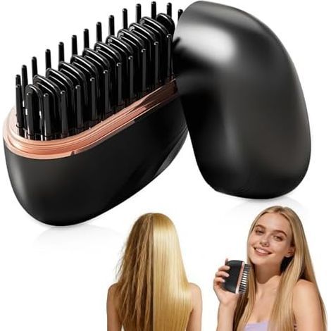Mini cordless hair straightener - Portable straightening brush with 3 temperature settings and heats up in 30 seconds - Perfect hairbrush for children and travel (1/5)