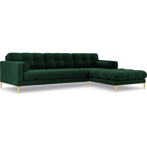 Canapé d'angle droit 5 places en velours vert bouteille (1/5)