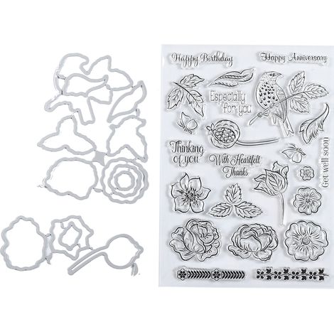Poinçon de découpe transparent en caoutchouc pour motifs feuille, fleur, oiseau - DIY scrapbooking et artisanat (1/5)