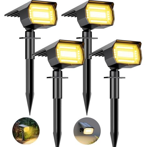 Lot de 8 Spot Solaire Exterieur, 72 LED Lampe Solaire Etanche IP65, Lumiere Solaire avec 3 Modes d'Éclairage, Réglable 120° Projecteur Solaire Extérieur pour Jardin Allée Chemin Blanc Froid