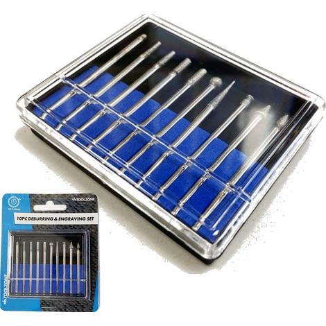 Toolzone 10pc Rotary Diamond Burr Deburring & Engraving Set Drill Bits Carving (1/2)