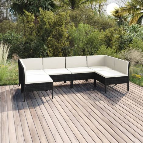 6-tlg. Garten-Lounge-Set mit Auflagen Poly Rattan Schwarz (1/5)