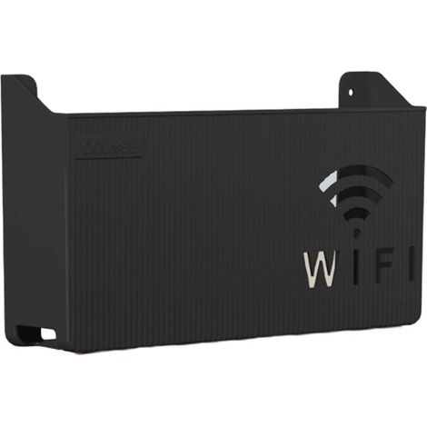 Boîte de rangement murale pour routeur Wifi, câble d'alimentation et support de fil pour maison, chambre à coucher, salon, étagère de rangement murale,Noir (1/4)