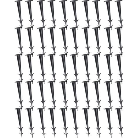 Lot de 50 Piquets de Fixation Ancrage Piquet de Terre avec Barbillon Extra Résistant Tissu de Mauvaises Herbes de Paysage en Plastique Noir pour la Fixation des Tissus Anti Mauvaises Herbes - 12CM (1/4)