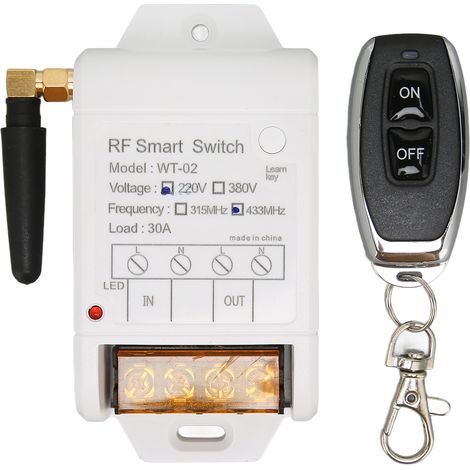 Relais interrupteur sans fil RF 433MHz 30A récepteur émetteur pour lumières LED portes garage 2200V (1/5)