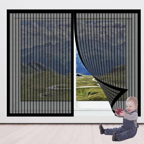 Moustiquaire Magnétique pour Fenêtre 139 x 121 cm Rideau Moustiquaire Fenetre Adsorption Magnétique pour Salon Fenêtre Balcon, Noir (1/5)