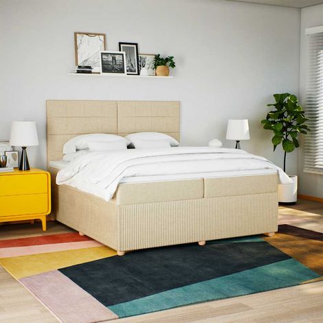 Sommier à lattes de lit avec matelas Crème 200x200 cm Tissu (1/5)