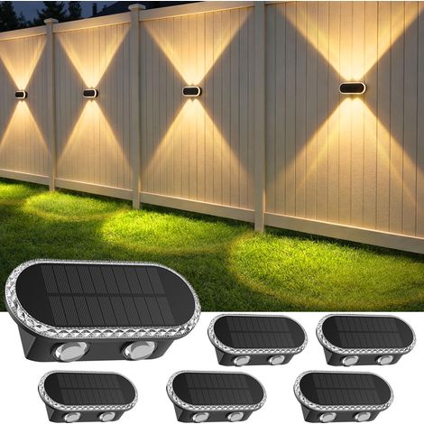 Lampe Solaire Exterieur Murale Lot De 6 - Haut Bas Applique Solaire Extérieur Puissante 1200 mAh - IP65 Étanche Éclairage Avec 3000K/4000K/6500K - 10-12H pour Clôture Jardin Terrasse (1/5)