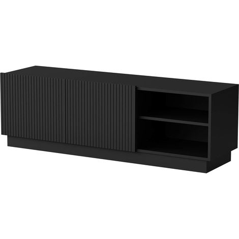 Meuble TV Finita, buffet de salon avec deux portes battantes, design minimaliste et moderne, 150 x 40 x 48 cm, noir (1/4)