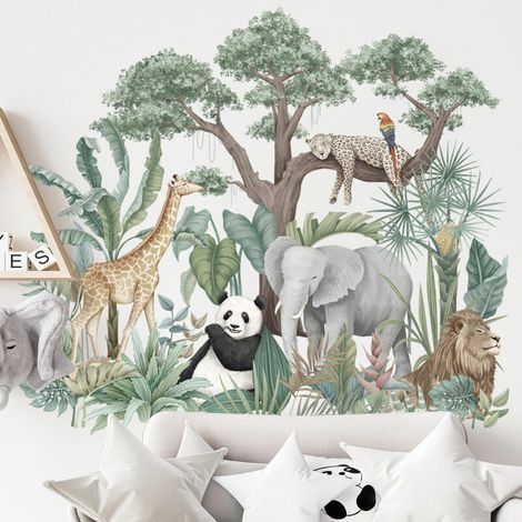 Stickers muraux enfants - Decoration chambre bébé - Stickers muraux enfant - Sticker mural Animaux d'Afrique - Autocollant mural géant Jungle -7465cm (1/5)