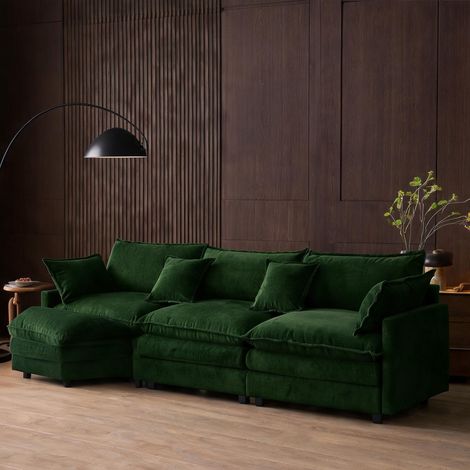 Canapé d'angle convertible 3 places avec pouf en tissu chenille (1/5)