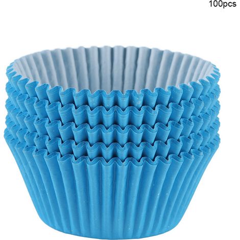 100 kleine runde blaue Cupcake-Förmchen zum Backen von Kuchen und Muffins zu Hause oder für Partys.