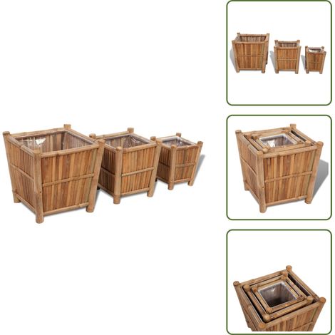 Lits surélevés en bambou avec doublure en nylon 3 pcs - Jardiniere En Bambou - Pots Surélevés - Bacs De Plantation - Décoration Jardin - Jardin Exterieur (1/5)