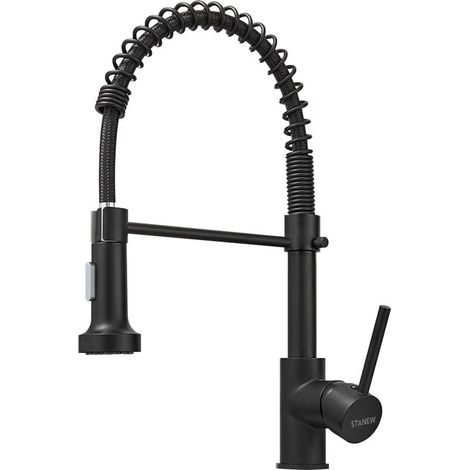 Robinet Cuisine avec Douchette Pivotant à 360° Robinet Cuisine à Ressort 2 Modes de Pulvérisation.(Noir, Large) (1/5)