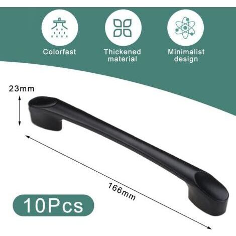 NALOOKAMIC  Poignee de Meuble Cuisine, Poignée Meuble, 10 Pièces Métal Noir Poignet de Porte Cuisine Antirouille pour Placards Tiroir Porte (Distance des Trous de 128mm)