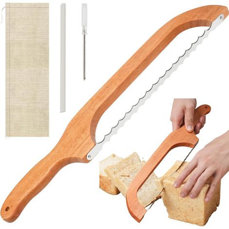 Affettatrice per la lievitazione del pane, coltello ad arco in legno per il pane, sega ad arco Banneton per il pane, utensile portatile per tagliare il pane con corda sospesa per tagliare pane, bagel, (1/5)