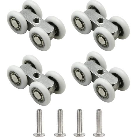 Lot de 4 Roulettes Porte Coulissante Douche 21.5mm en Alliage d'Aluminium avec 4 Vis M5x8, Rail Porte Coulissante Silencieux pour Baie Vitrée, Roulette Placard Coulissant et Porte de Douche (1/5)