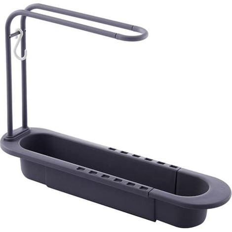 Égouttoir coulissant pour évier avec bac d'égouttage et barre de suspension, compatible avec les éviers IKEA, Electrolux et Whirlpool (gris). (1/5)