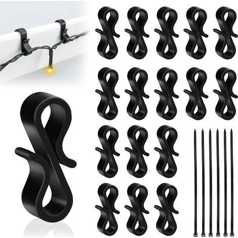 120 ganchos de crochet para guirnaldas exteriores negros, ganchos de canalón de plástico reutilizables para colgar luces navideñas, decoración (1/5)
