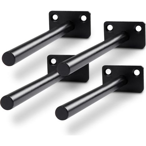 Lot de 4 supports d'étagère flottante invisibles, fixation murale ronde, 2 trous, noir, 150 mm (1/5)