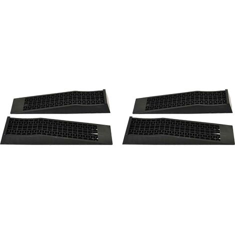 Ensemble de 4 rampes noires robustes pour véhicules de 3000 kg, longue rampe de travail antidérapante, compatible avec les outils de vidange d'huile, d'entretien et de levage de cric pour voitures. (1/5)