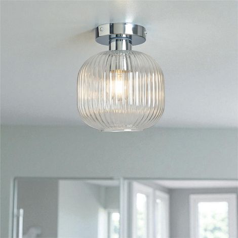 Forum Spa Quebec Chrome Ribbed Glass Bathroom Flush Ceiling Light - SPA-41296-CHR (1/5)