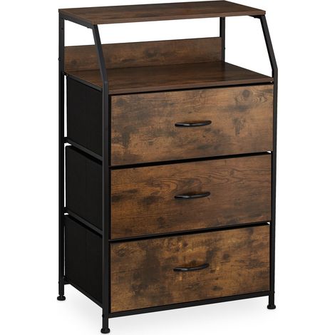 Cassettiera con 3 cassetti pratica stile industriale soggiorno corridoio 90 x 40 x 80 cm in MDF nero 130010896