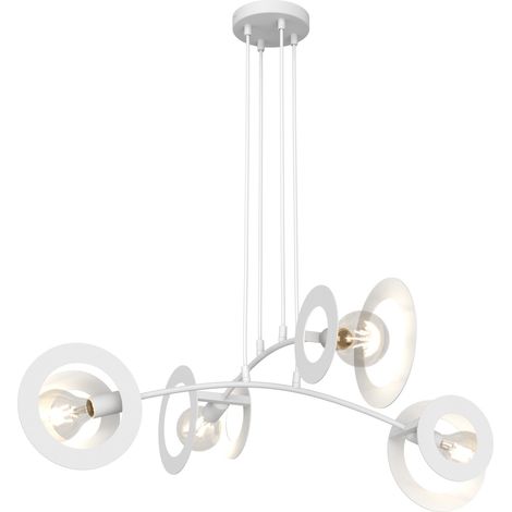 Lampadario 4 Luci Euforia Acciaio Bianco A Bracci E Diffusori A Doppio Cerchio (1/5)