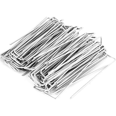 Lot de 100 piquets de fixation en acier inoxydable pour géotextile, agrafes de jardin solides, accessoires de maintien pour bâche anti-mauvaises herbes. (1/5)