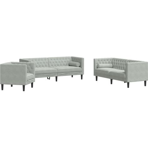 Maison Exclusive - Set Divani Chesterfield 3pz con Cuscini Grigio Chiaro Velluto