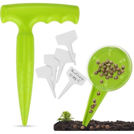 2pcs D'outils de Semoir de Plantoir à Bulbes, 10pcs Etiquette Potager - Outil de Jardinage pour Semis de Légumes et de Fleurs (1/4)