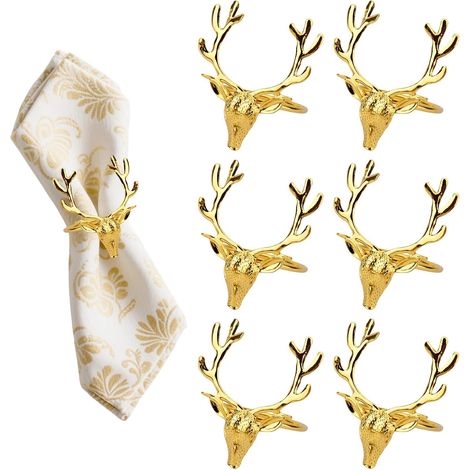 Ronds De Serviette Renne De Noël, Rond De Serviette De Table Doré, 6 Pièces, Decoration Noel, Rond De Serviette pour Décoration De Table, Mariage, Noël, Dîner De Fête (1/5)