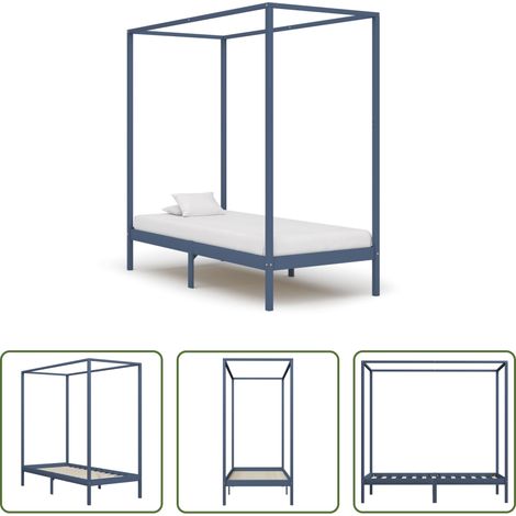 vidaXL Kiefer - Himmelbett-Gestell Grau Massivholz Kiefer 90 x 200 cm (1/5)