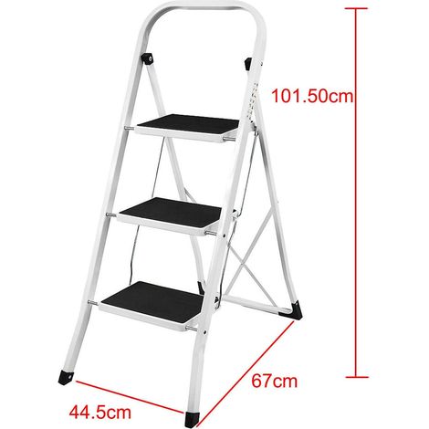 Échelle à 3 marches, acier robuste, pliant, tabouret cuisine portable avec tapis antidérapant DHL