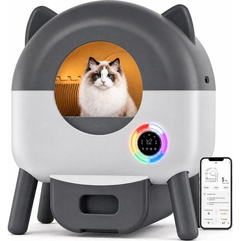 Litiere Chat Autonettoyante XXL, Litiere Automatique 76L Connectée App, Système Anti-Pincement & Anti-Odeurs, 15 Jours sans Corvée, 8 Capteurs, Silencieuse, Litière Auto Nettoyante Idéale Multi-Chats (1/5)