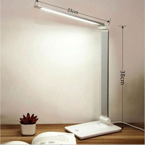 Lampe de Bureau LED 3 Niveaux de Luminosité Flexible Contrôle Tactile Protection des Yeux Lampe de Chevet Avec Port USB 7W-Blanche