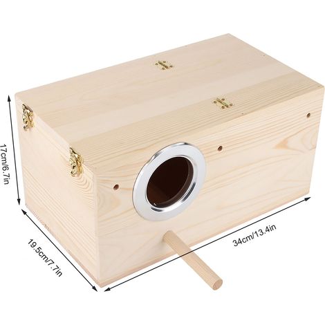 Vogelhaus – Robuster Nistkasten aus Holz für Nymphensittiche und Wellensittiche – Brutkasten 34 x 19,5 x 17 cm mit Metallöffnung und Klappdeckel (1/5)