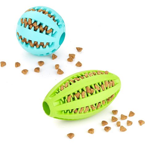 Bâtonnets de dentition pour animaux Jouet pour chien : balle (7 cm) et ballon de rugby (11 cm) pour le nettoyage des dents et le jeu. (1/5)