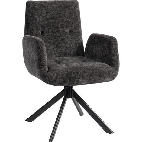Fauteuil pivotant en tissu laine-lin noir, design moderne, 60x61x88 cm, charge 120 kg (1/5)