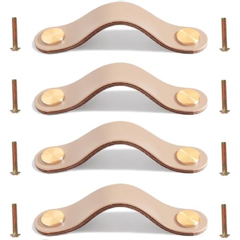 Set mit 4 Ledergriffen für Möbel, geeignet für Küchenschränke und Kleiderschränke – 202 x 25 x 3 mm, 160 mm Lochabstand, khakifarben (1/5)
