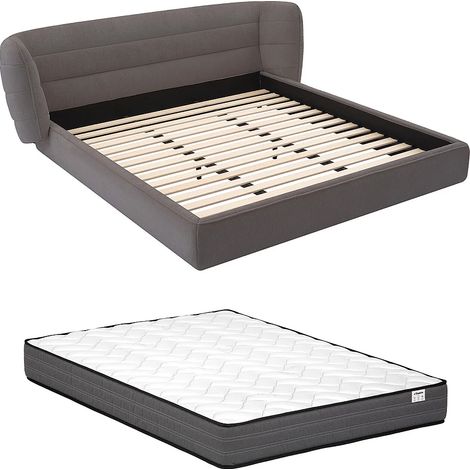 Letto 140 x 200 cm con testata letto curva Tessuto bouclette Grigio + Materasso - LARUMO della Maison Céphy (1/5)