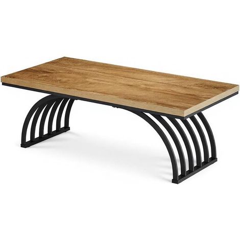 Table basse avec plateau en bois 120 cm et structure métallique noire (1/5)