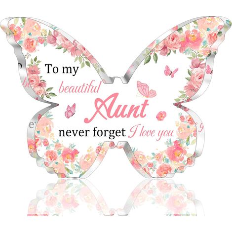 Plaque acrylique en forme de papillon, idée cadeau pour tante, décoration souvenir, cadeau d'anniversaire, je t'aime ma tante, parfait pour Thanksgiving, anniversaire, Noël - 10x7.5x1cm (1/5)